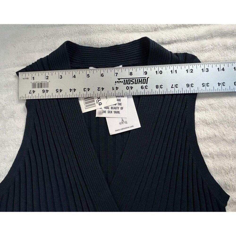 Cabi Womens Navy Ribbed Knit Silk Blend Sleeveless Sweater Vest XL Pullover New - Picture 5 of 9
